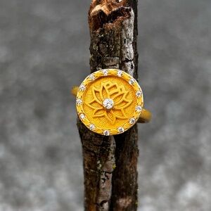 Karma and Luck- Lotus Ring, Adjustable, gold plating over silver